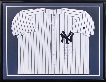 Derek Jeter Signed New York Yankees Home Framed Jersey With (4) 1998 World Series Inscriptions LE 11/98 (Steiner) 